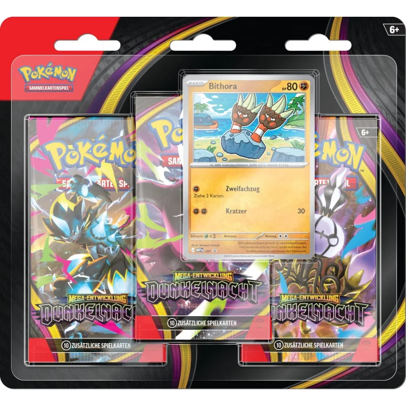 Pokémon – ME05: Dunkelnacht 3-Pack Blister Bithora – deutsch